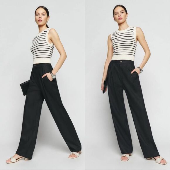 Reformation Mason Black Linen Pants - Picture 1 of 9